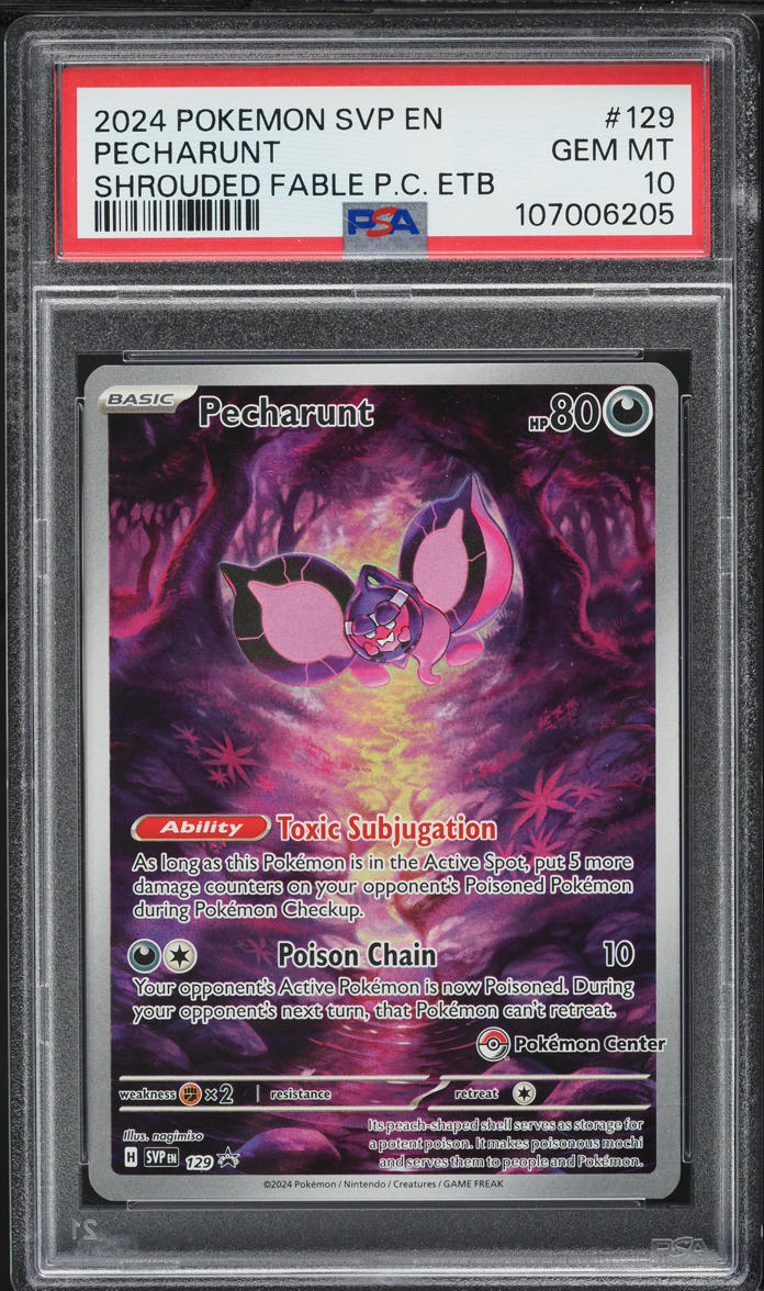 2024 Pokemon SV Black Star Promo Shrouded Fable Center ETB Pecharunt #129 PSA 10