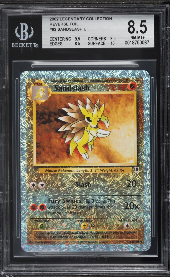 2002 Pokemon Legendary Collection Reverse Holo Sandslash #62 BGS 8.5 NM-MT+
