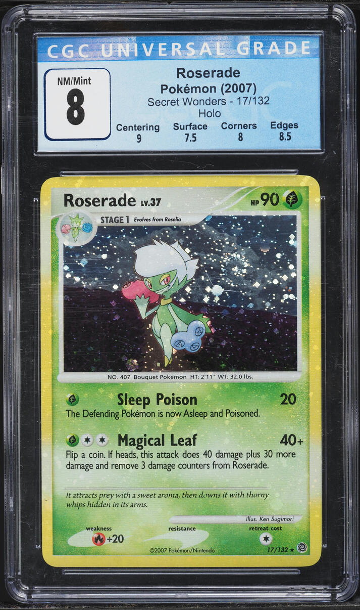 2007 Pokemon Diamond & Pearl Secret Wonders Holo Roserade #17 CGC 8 NM-MT
