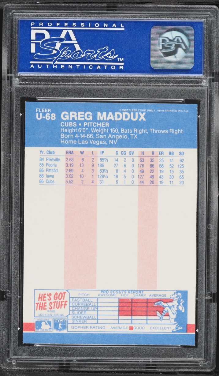 1987 Fleer Update Glossy Greg Maddux ROOKIE #U-68 PSA 10 GEM MINT