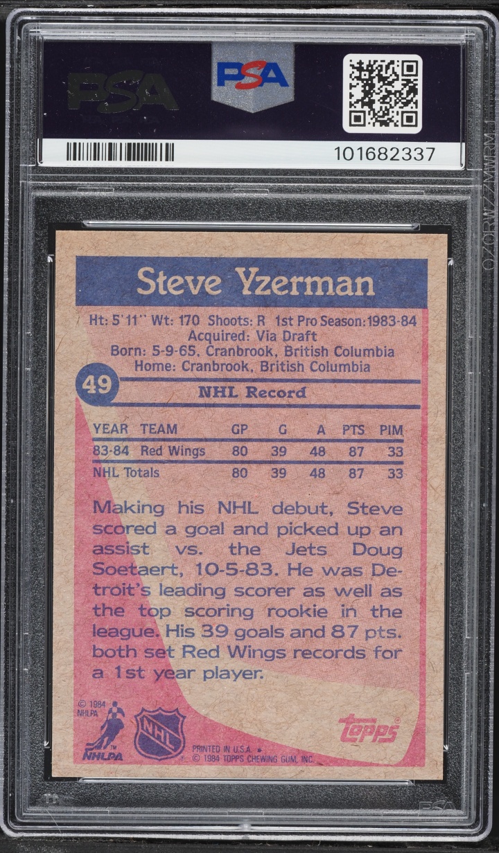 1984 Topps Hockey Steve Yzerman ROOKIE #49 PSA 8 NM-MT