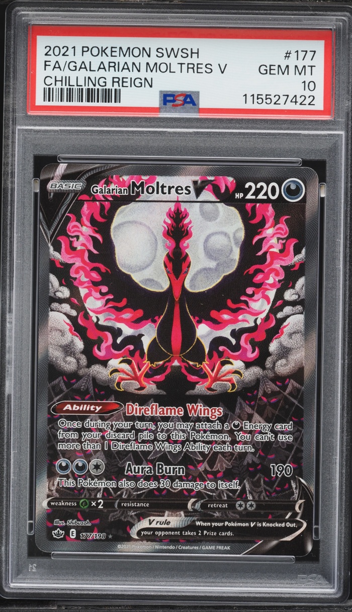 2021 Pokemon Sword & Shield Chilling Reign Alt Art Galarian Moltres V #177 PSA 10 GEM MINT