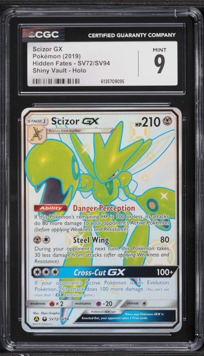 2019 Pokemon Sun & Moon Hidden Fates Full Art Scizor GX #SV72 CGC 9 MINT