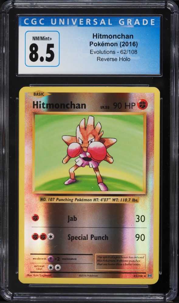 2016 Pokemon XY Evolutions Reverse Holo Hitmonchan #62 CGC 8.5 NM-MT+