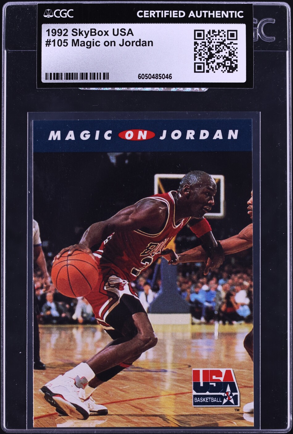 1992 Skybox USA Basketball Magic Johnson On Michael Jordan #105 CGC AUTH