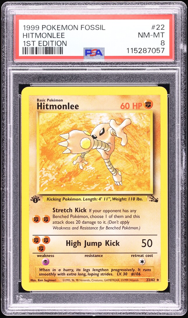 1999 Pokemon Fossil 1st Edition Hitmonlee #22 PSA 8 NM-MT