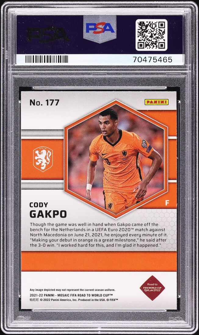 2021 Panini Mosaic Road To World Cup Cody Gakpo ROOKIE #177 PSA 10 GEM MINT