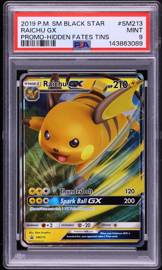 2019 Pokemon Sun & Moon Promo Hidden Fates Tin Raichu GX #SM213 PSA 9 MINT