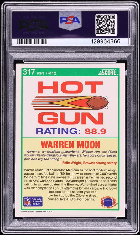 1990 Score Football Warren Moon #317 PSA 8 NM-MT