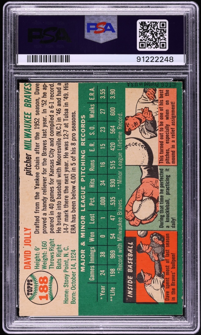 1954 Topps Dave Jolly #188 PSA 6 EXMT