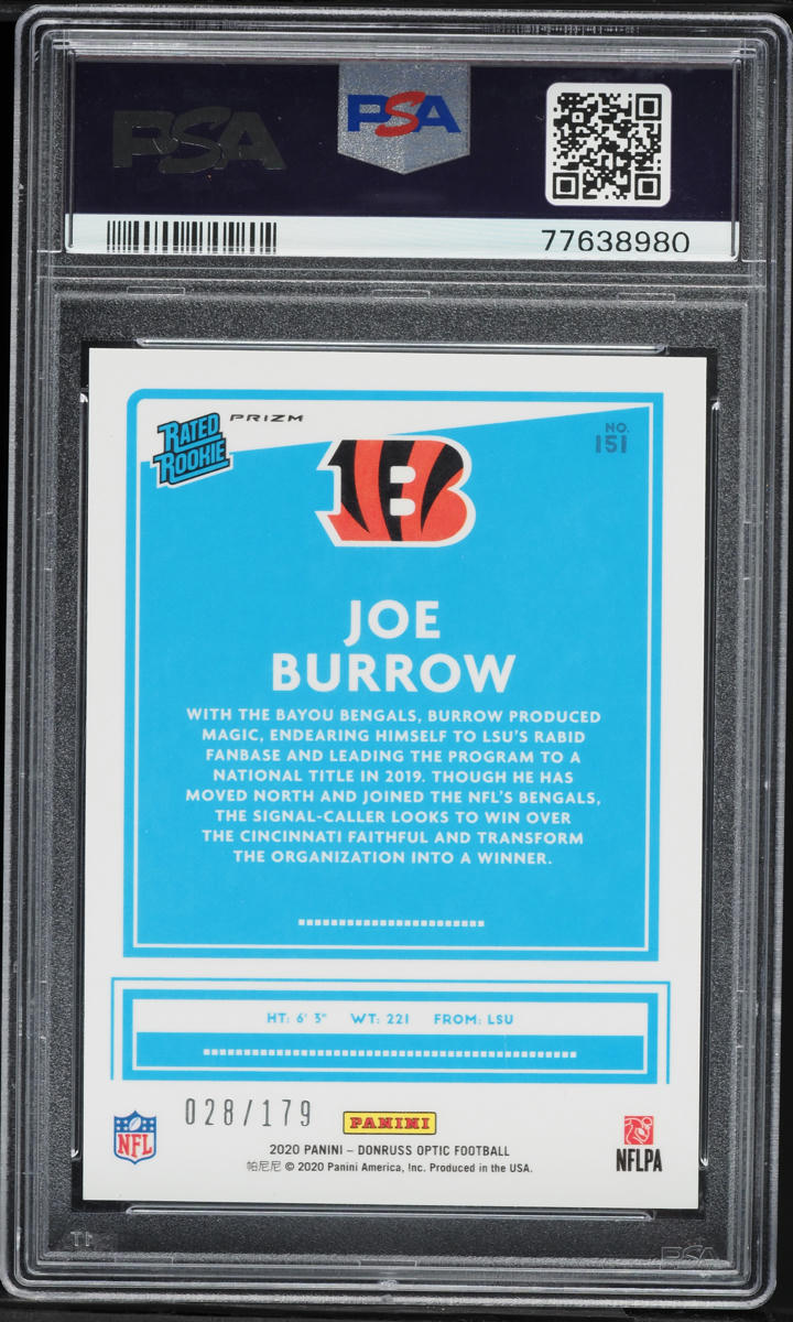 2020 Donruss Optic Blue Joe Burrow ROOKIE /179 #151 PSA 10 GEM MINT