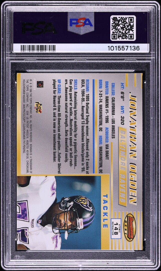 1996 Bowman's Best Atomic Refractor Jonathan Ogden ROOKIE #148 PSA 9 MINT