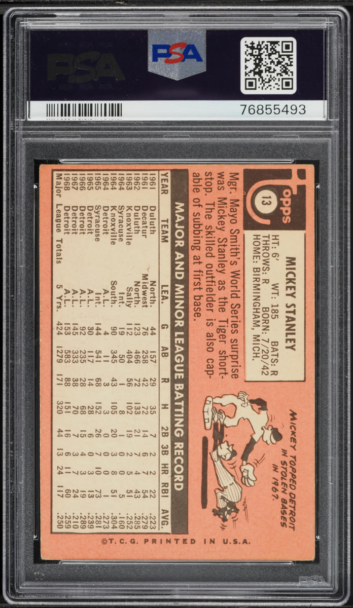 1969 Topps Mickey Stanley #13 PSA 3 VG
