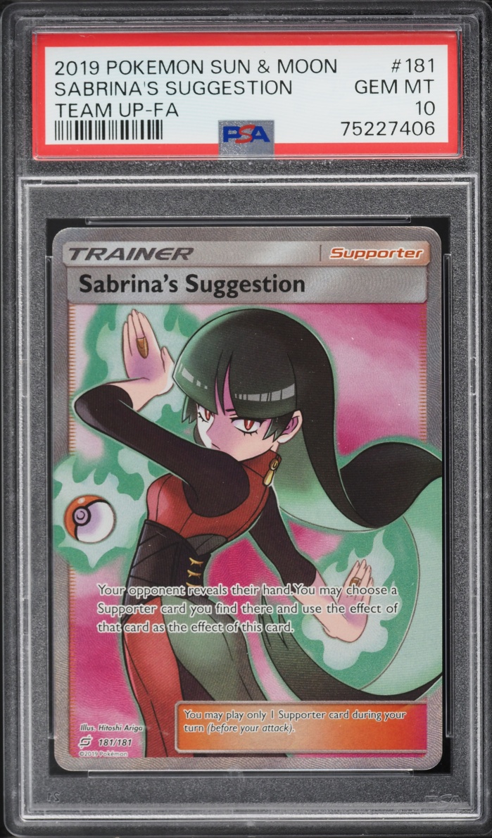 2019 Pokemon Sun & Moon Team Up Full Art Sabrina's Suggestion #181 PSA 10 GEM MINT