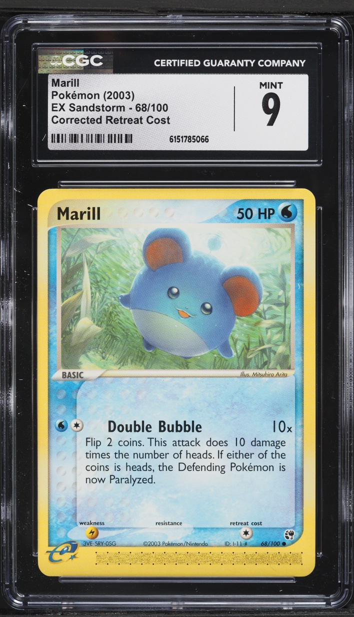 2003 Pokemon Ex Sandstorm Corrected Retreat Cost Marill #68 CGC 9 MINT