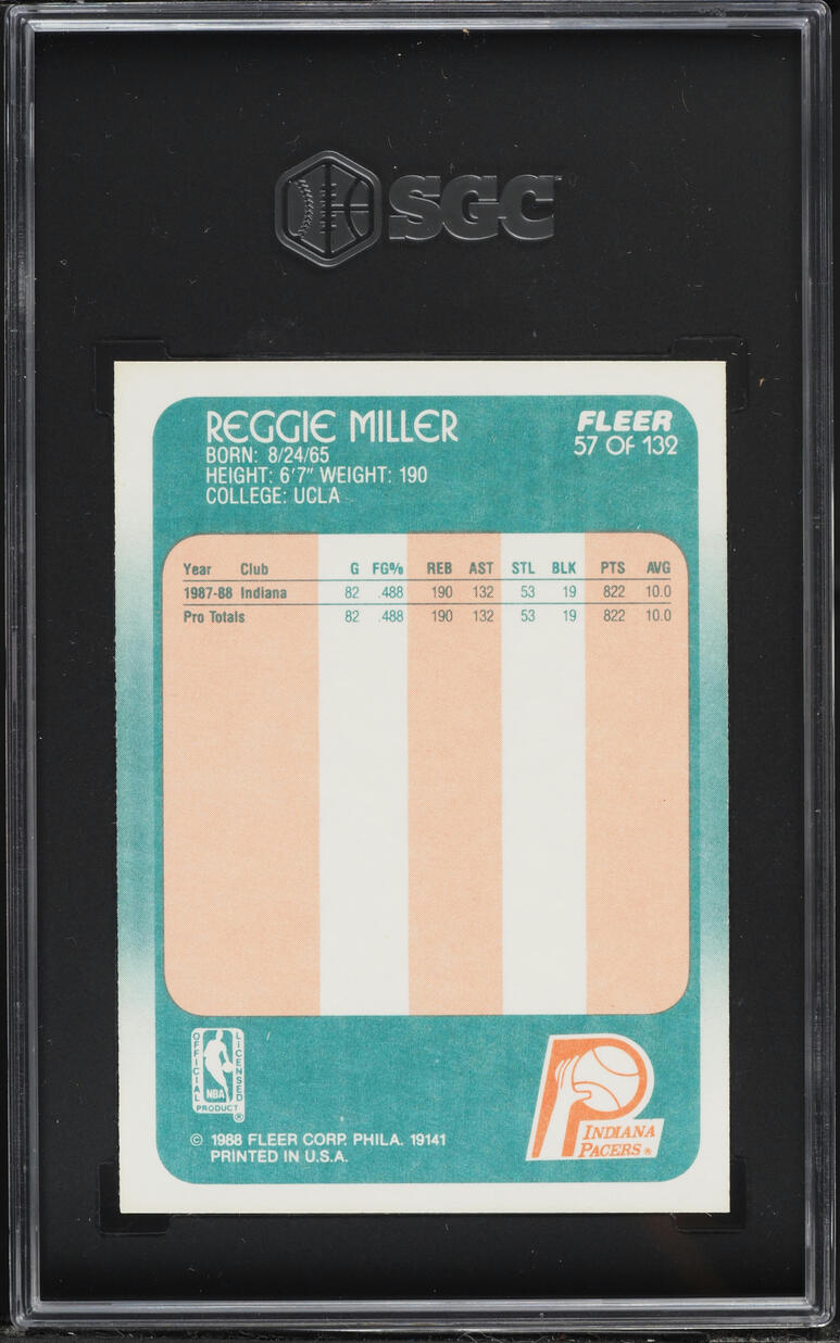 1988 Fleer Basketball Reggie Miller ROOKIE #57 SGC 8 NM-MT
