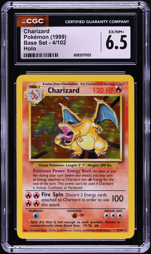 1999 Pokemon Base Set Holo Charizard #4 CGC 6.5 EXMT+