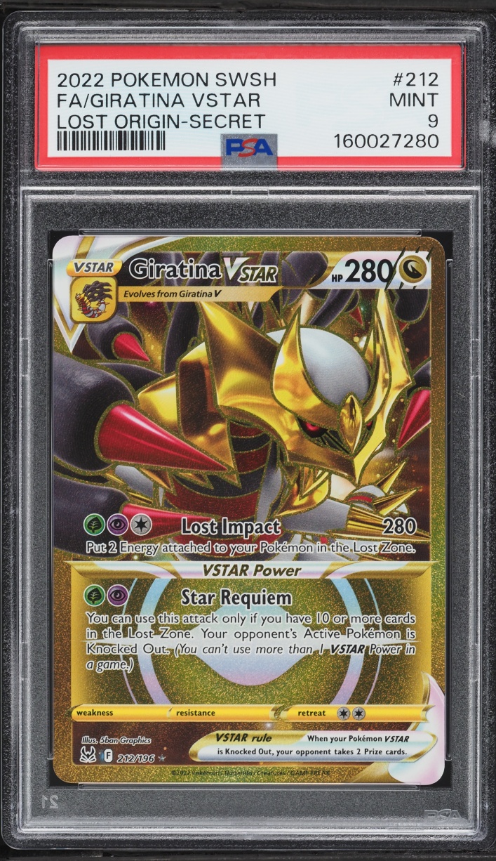 2022 Pokemon Sword & Shield Lost Origin Gold Rare Giratina VSTAR #212 PSA 9 MINT