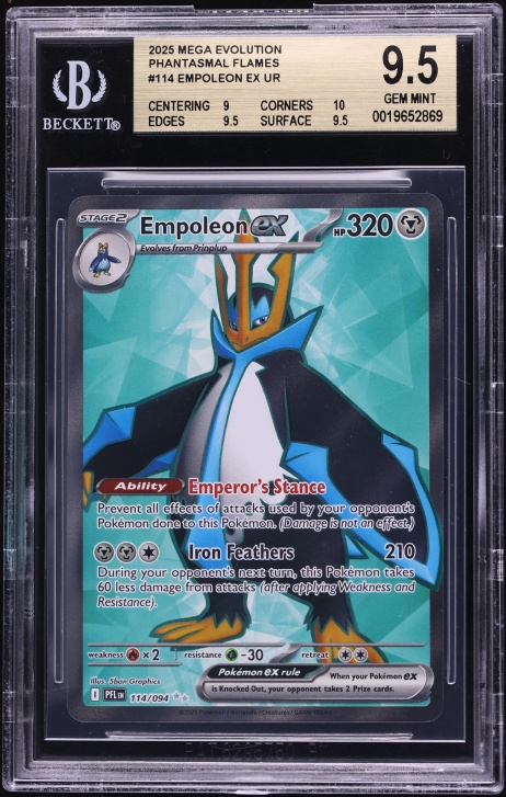 2025 Pokemon Mega Evolution Phantasmal Flames Full Art Empoleon ex #114 BGS 9.5 GEM MINT