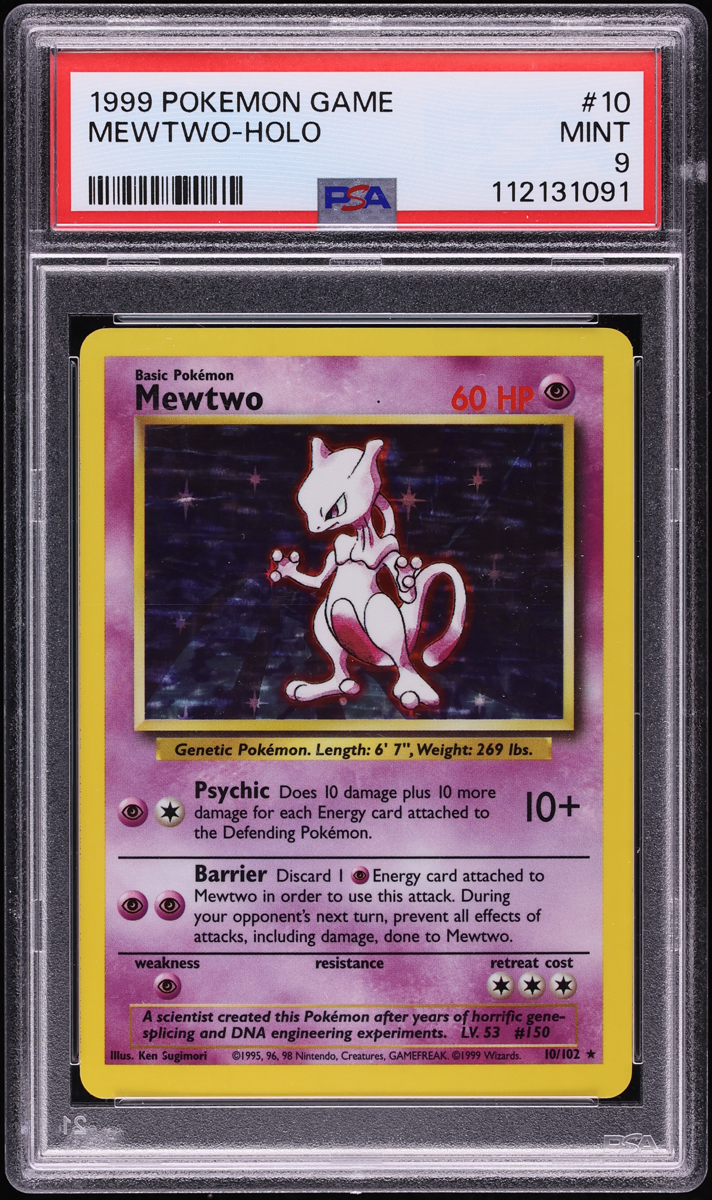 1999 Pokemon Base Set Holo Mewtwo #10 PSA 9 MINT