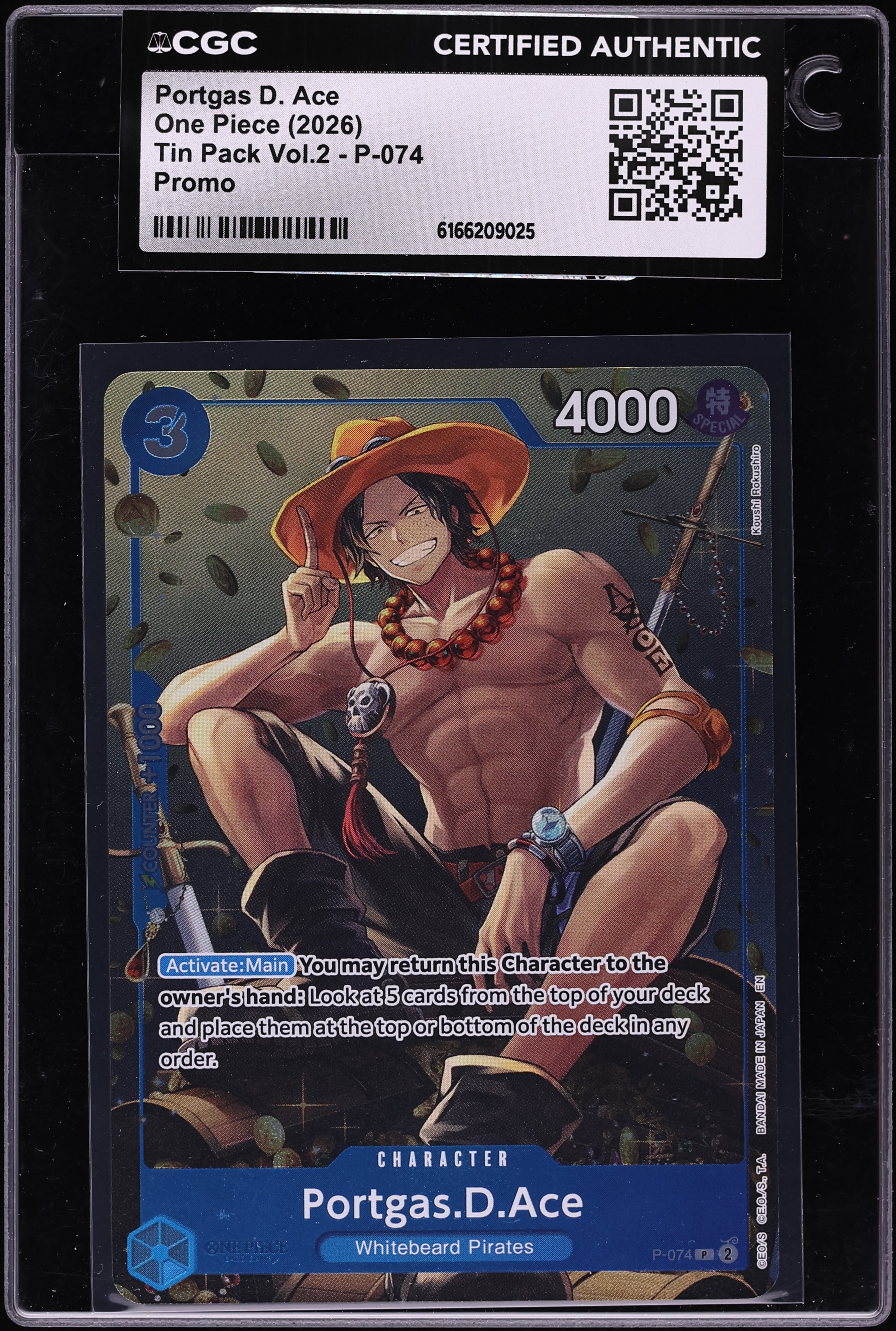 2026 One Piece Promo Tin Pack Vol.2 Portgas D. Ace #P-074 CGC AUTH