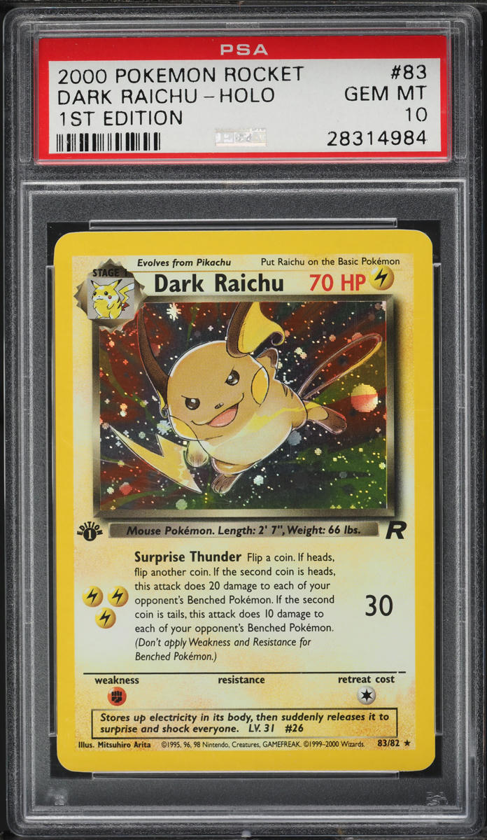 2000 Pokemon Team Rocket 1st Edition Holo Dark Raichu #83 PSA 10 GEM MINT