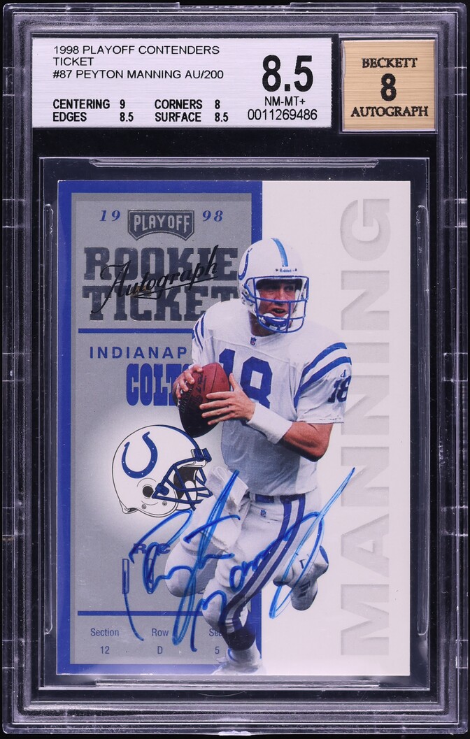 1998 Playoff Contenders Peyton Manning ROOKIE AUTO /200 #87 BGS 8.5 NM-MT+