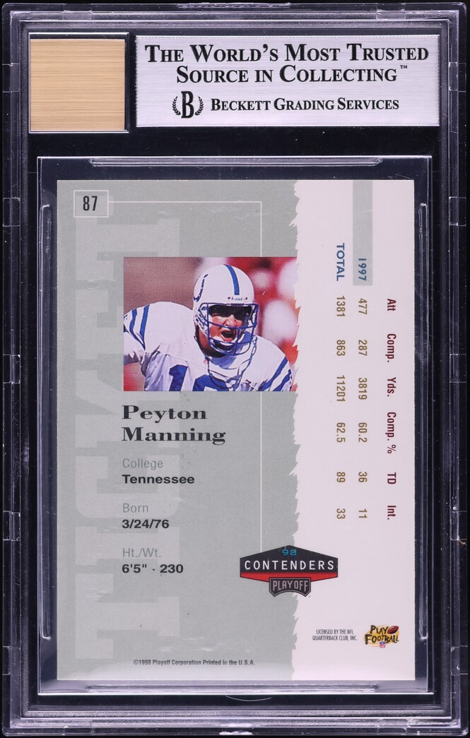 1998 Playoff Contenders Peyton Manning ROOKIE AUTO /200 #87 BGS 8.5 NM-MT+