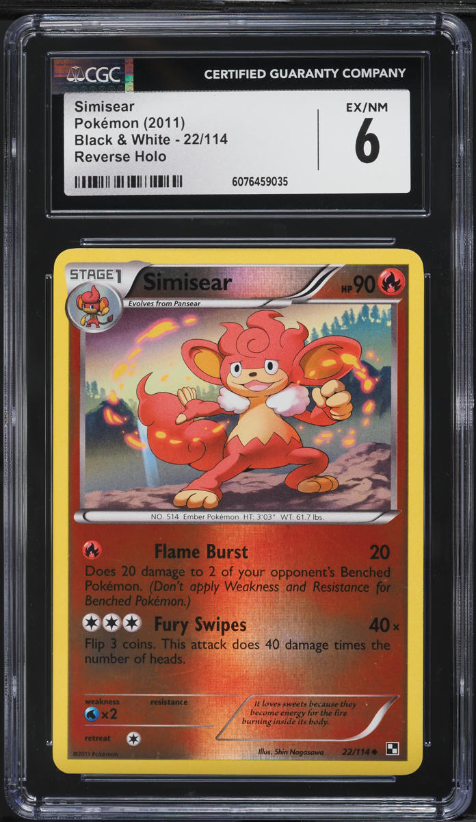 2011 Pokemon Black & White Reverse Holo Simisear #22 CGC 6 EXMT