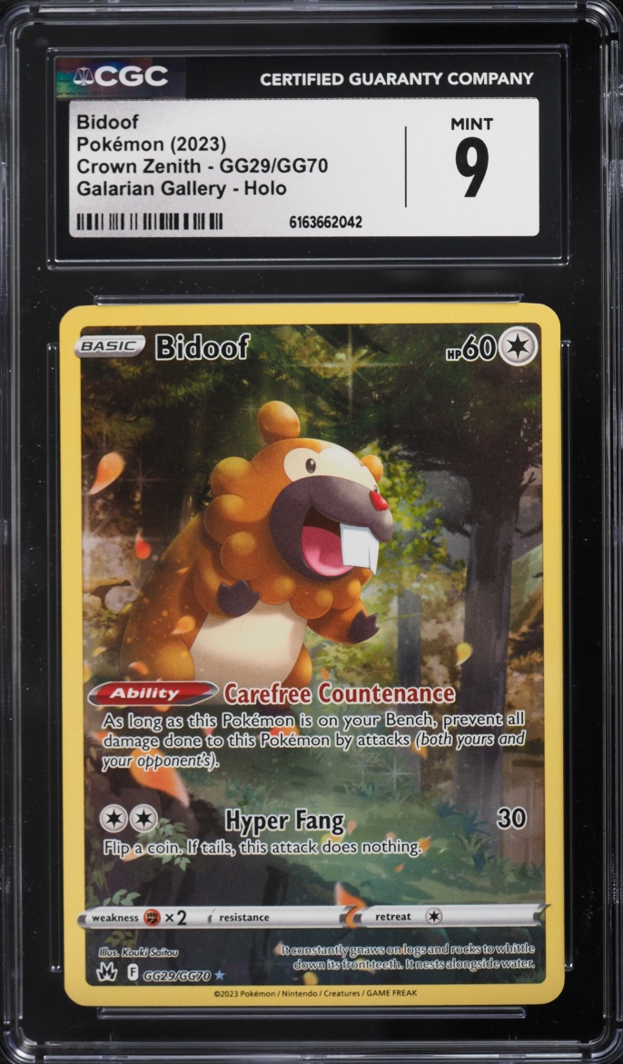 2023 Pokemon Sword & Shield Crown Zenith Full Art Bidoof #GG29 CGC 9 MINT
