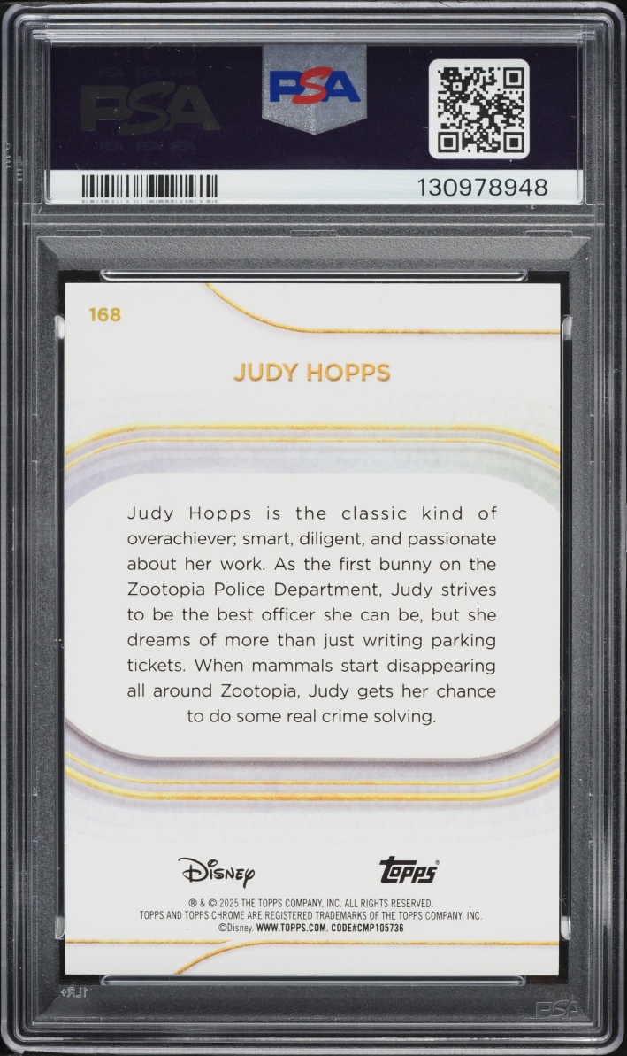 2025 Topps Chrome Disney Gold Refractor Judy Hopps /50 #168 PSA 10 GEM MINT - Photo 2