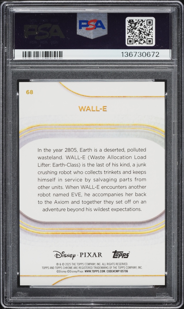 2025 Topps Chrome Disney Sapphire Gold Wall-E /50 #68 PSA 10 GEM MINT - Photo 2