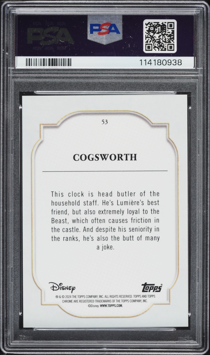 2024 Topps Chrome Disney Red Refractor Cogsworth 1/5 #53 PSA 9 MINT - Photo 2