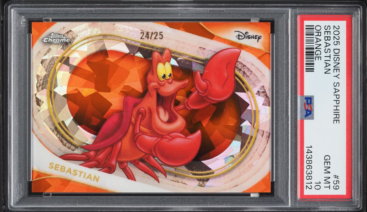 2025 Topps Chrome Disney Sapphire Orange Sebastian /25 #59 PSA 10 GEM MINT - Photo 1