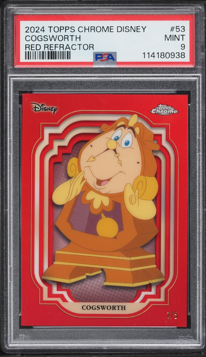 2024 Topps Chrome Disney Red Refractor Cogsworth 1/5 #53 PSA 9 MINT - Photo 1