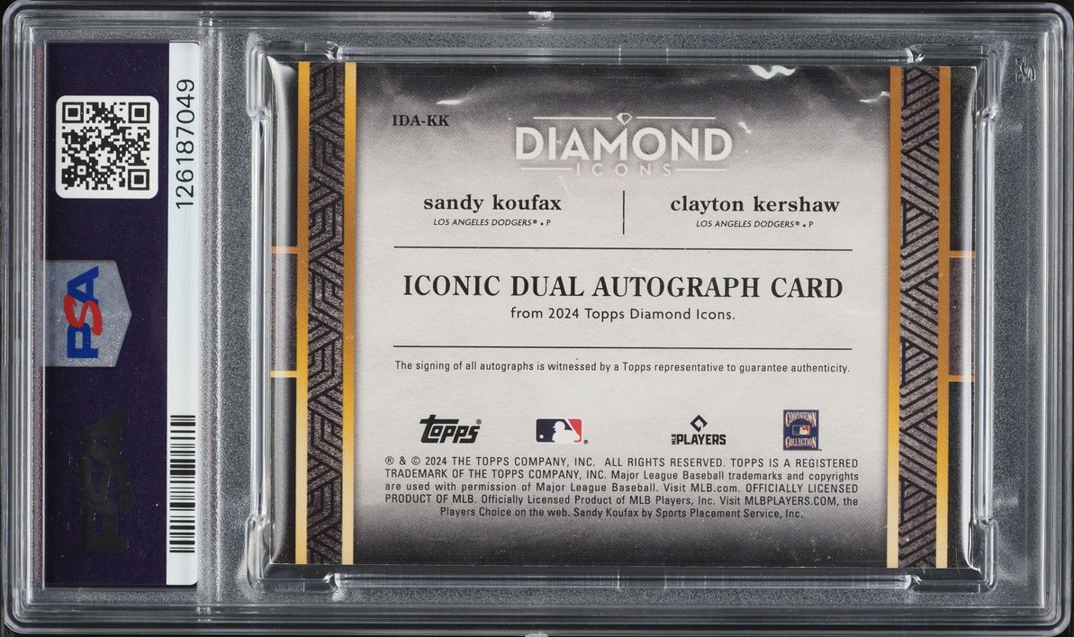 2024 Topps Diamond Icons Iconic Black Sandy Koufax Clayton Kershaw AUTO /10 #IDA-KK PSA AUTH - Photo 2