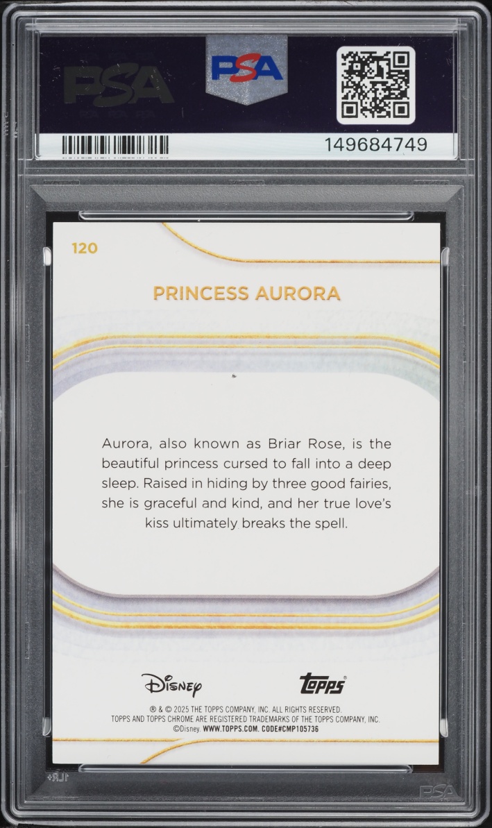 2025 Topps Chrome Disney Sapphire Red Princess Aurora 1/5 #120 PSA 10 GEM MINT - Photo 2