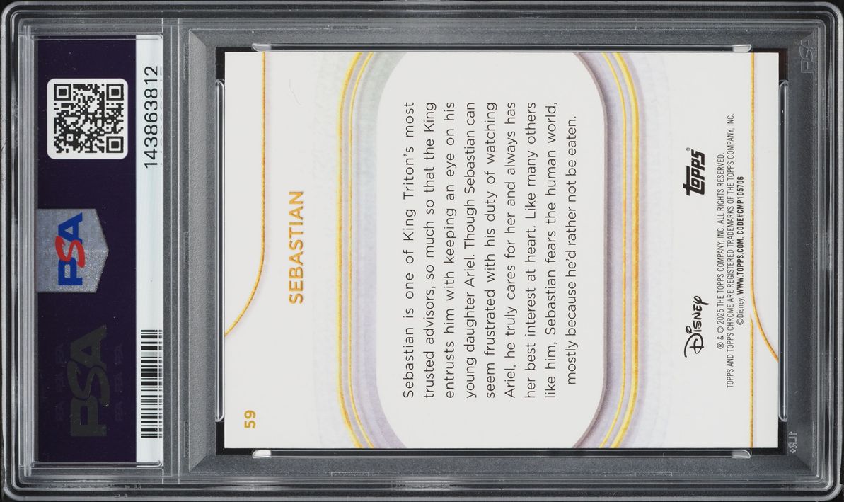 2025 Topps Chrome Disney Sapphire Orange Sebastian /25 #59 PSA 10 GEM MINT - Photo 2