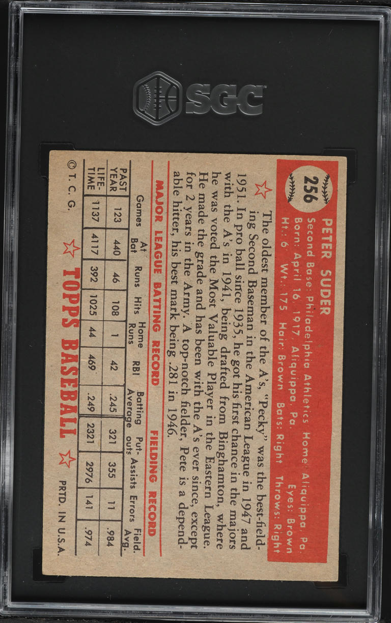 1952 Topps Pete Suder #256 SGC 5 EX