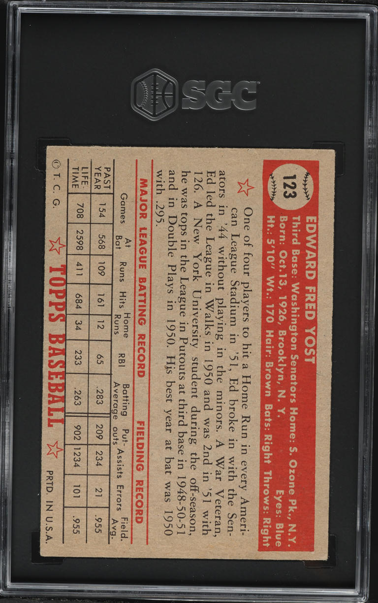 1952 Topps Eddie Yost #123 SGC 4 VGEX