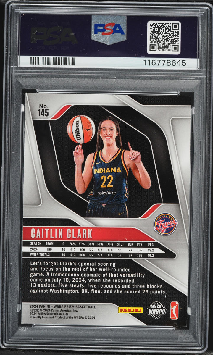 2024 Panini Prizm WNBA Caitlin Clark ROOKIE #145 PSA 7 NRMT