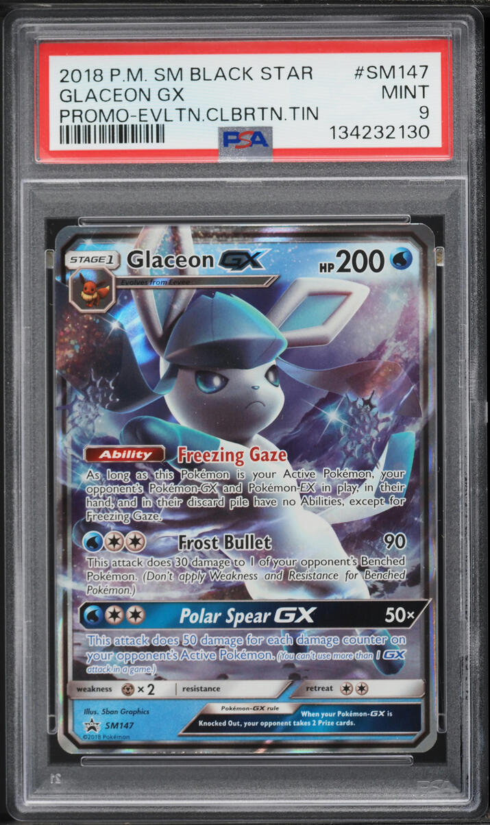 2018 Pokemon Sun & Moon Black Star Promo Eeveelution Tin Glaceon GX #SM147 PSA 9 MINT
