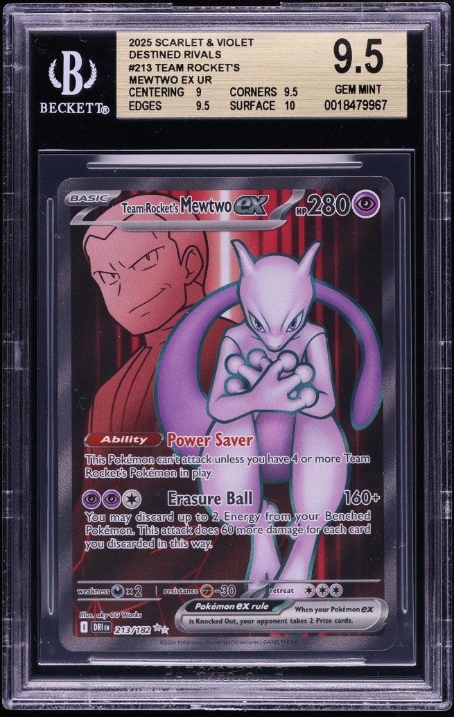 2025 Pokemon SV Destined Rivals Full Art Team Rocket's Mewtwo ex #213 BGS 9.5 GEM MINT