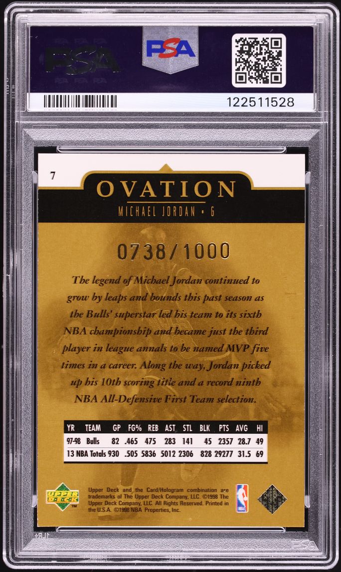 1998 Upper Deck Ovation Gold Michael Jordan /1000 #7 PSA 9 MINT