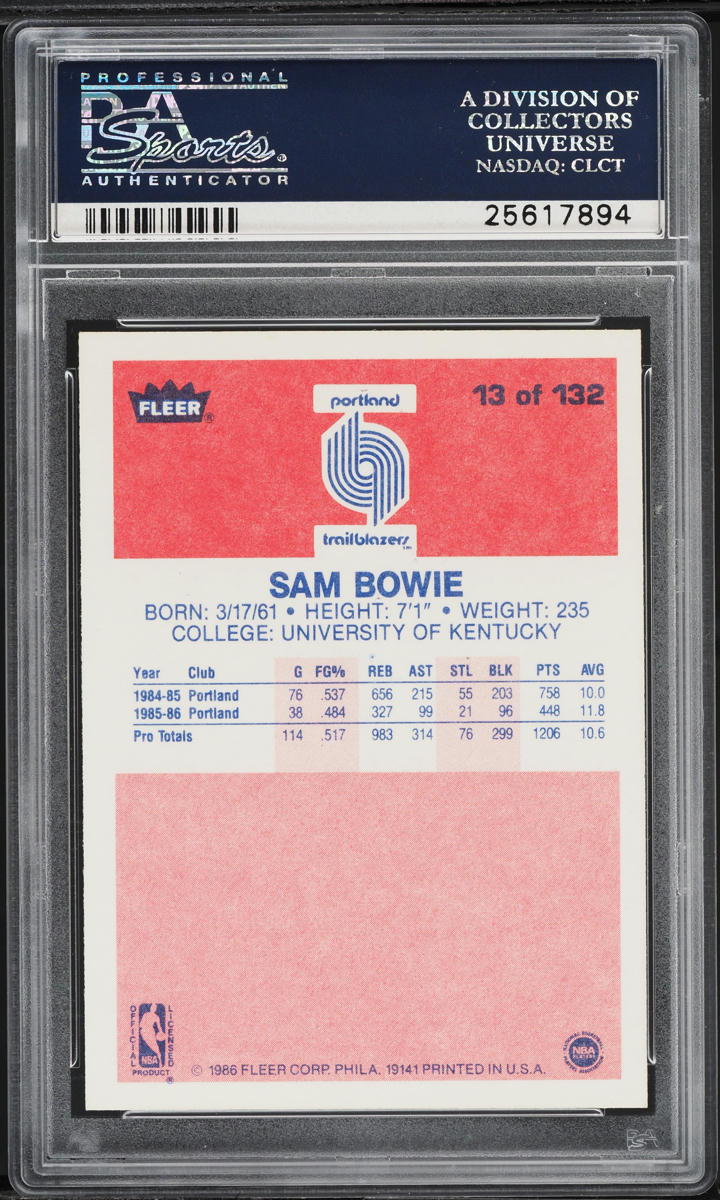 1986 Fleer Basketball Sam Bowie ROOKIE #13 PSA 10 GEM MINT