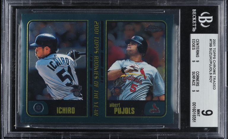 2001 Topps Chrome Traded ROY Ichiro & Albert Pujols ROOKIE SGC 10