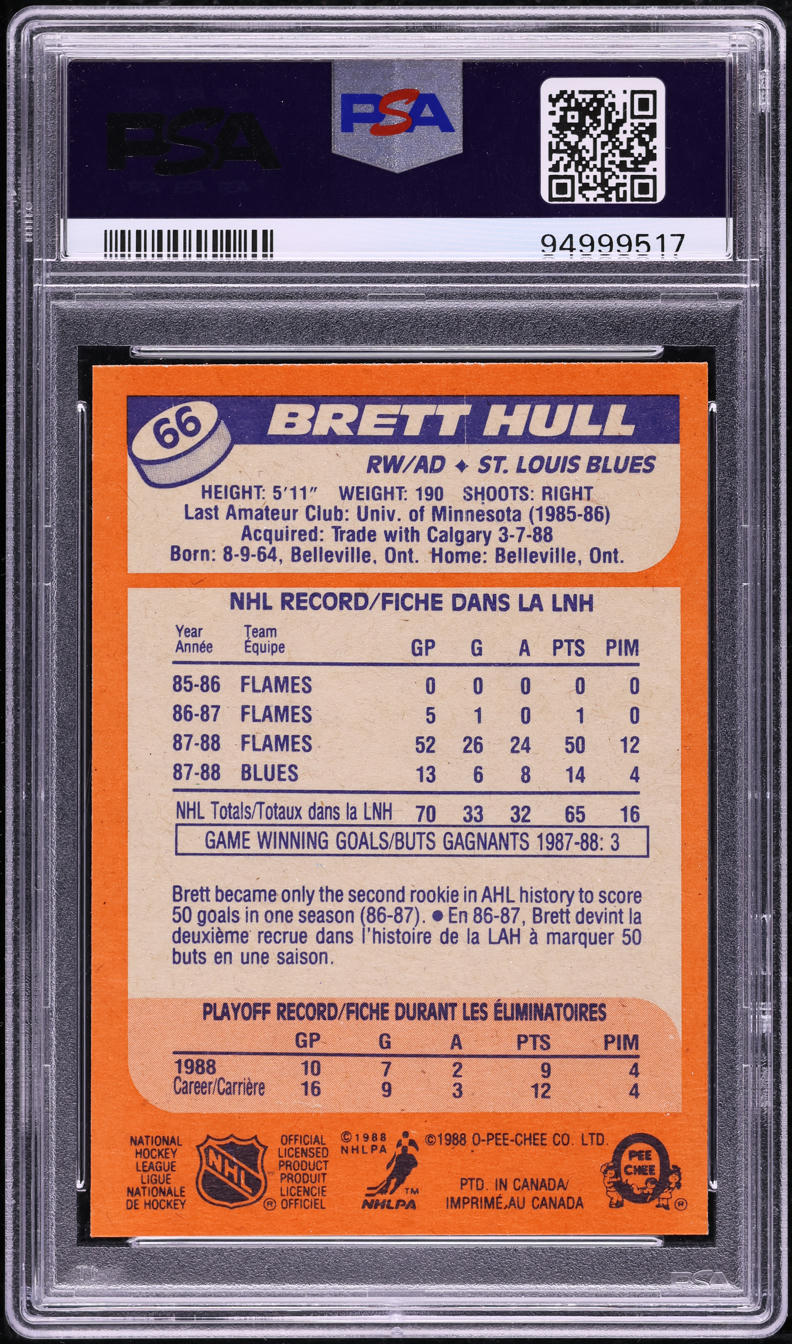 1988 O-Pee-Chee Hockey Brett Hull ROOKIE #66 PSA 6 EXMT