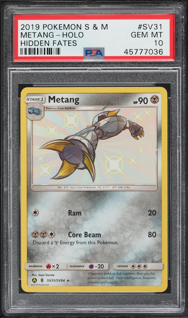 2019 Pokemon Sun & Moon Hidden Fates Shiny Holo Metang #SV31 PSA 10 GEM MINT
