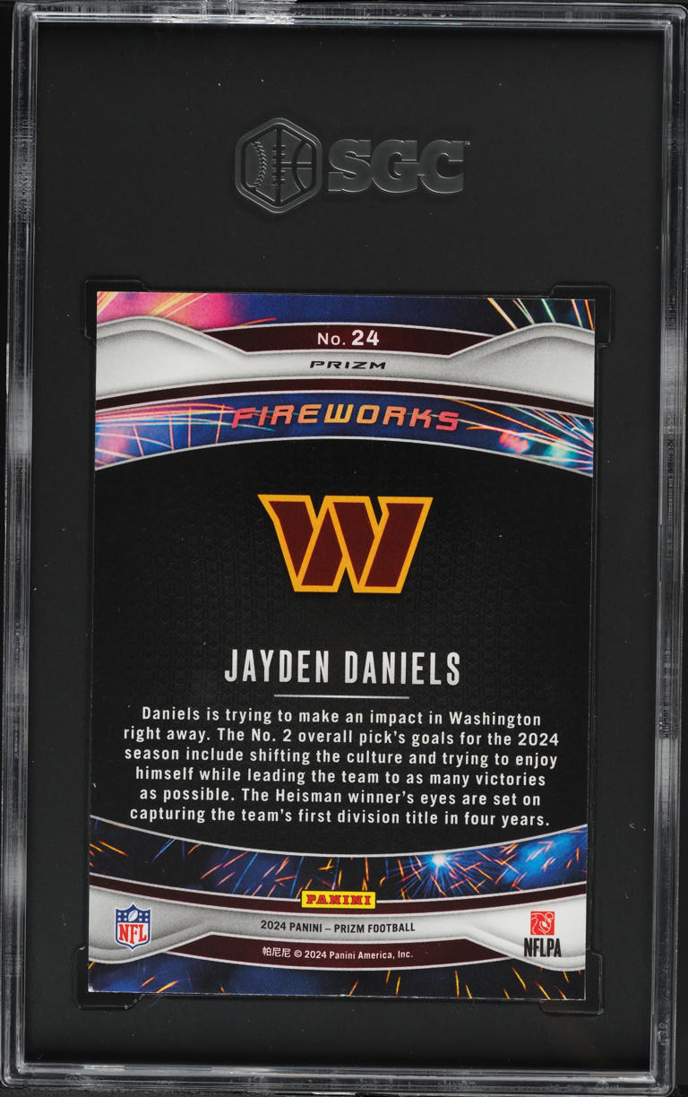 2024 Panini Prizm Fireworks Green Jayden Daniels ROOKIE #24 SGC 8 NM-MT