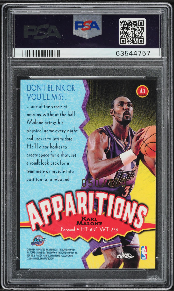 1998 Topps Chrome Apparitions Refractor Karl Malone /100 #A4 PSA 10 GEM MINT